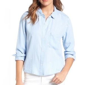 Rails Star Print Light Wash Denim Chambray Button Up Dana Shirt